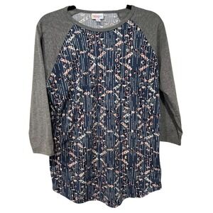LuLaRoe‎ Randy Womens Large Blue Gray Raglan Sleeve